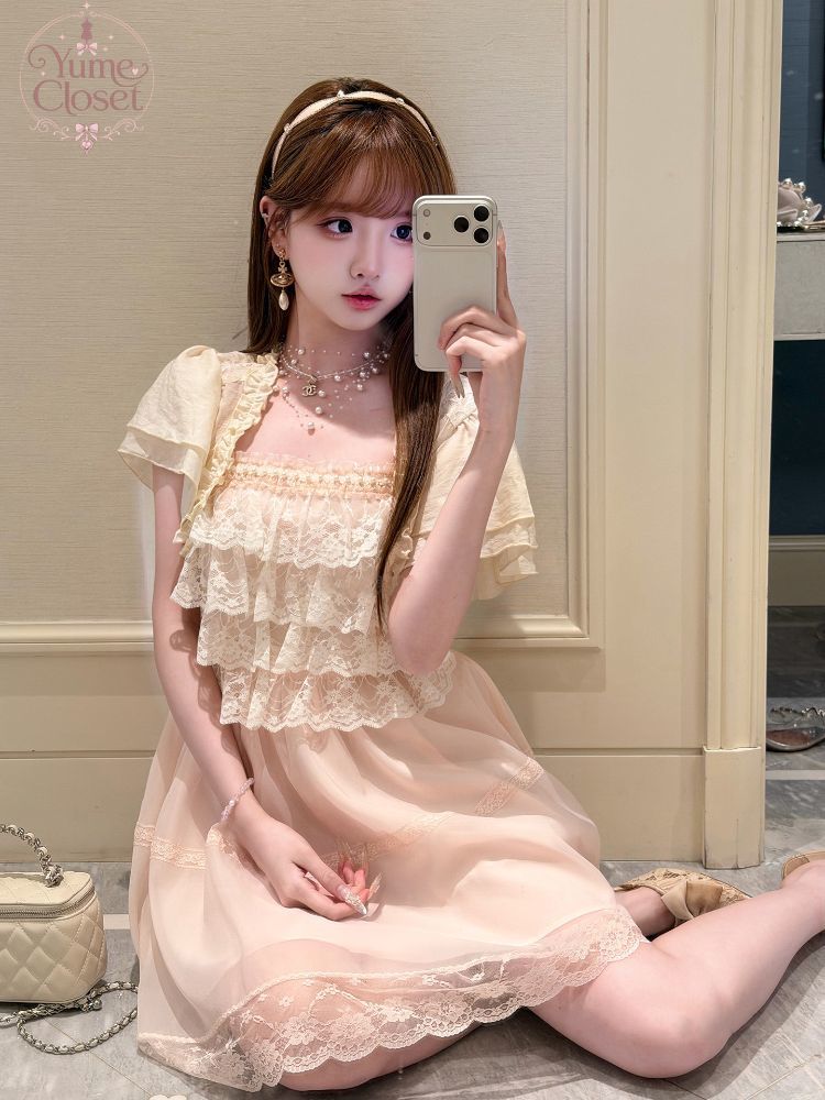 Elastic Lace Trim - طقم فستان لوليتا ياباني عتيق للنساء