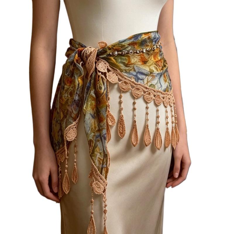 وشاح بوهيمي مثلث الشكل مزود بش - مراجعة Tassel Fringe Trim وسعره